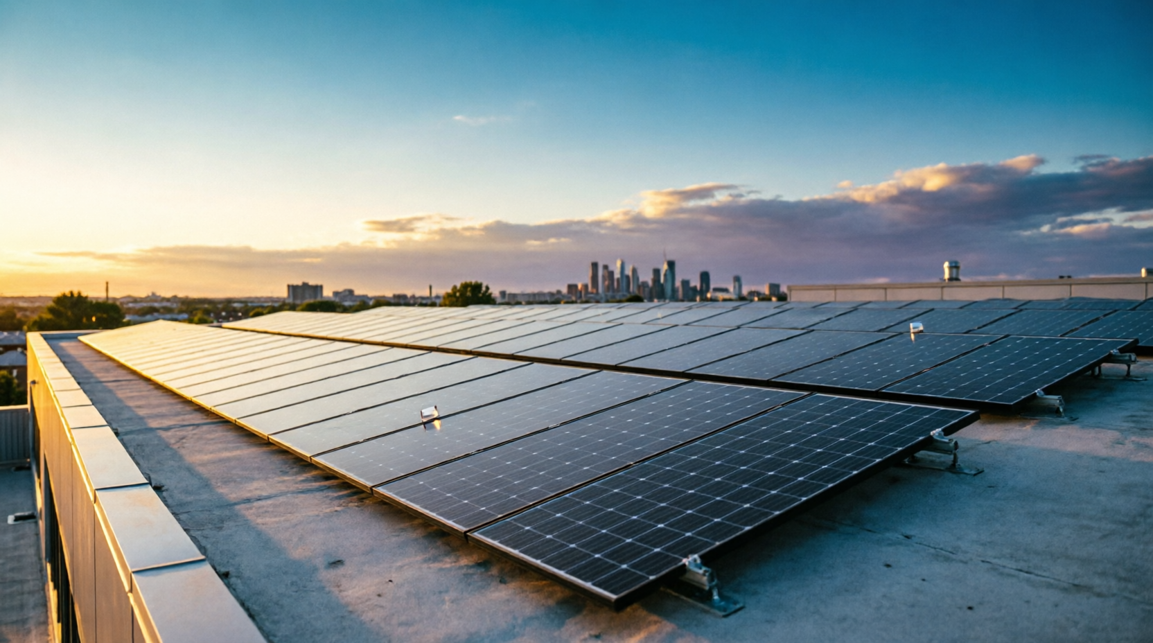 Impianto fotovoltaico manutenuto da PhotonPrime al tramonto